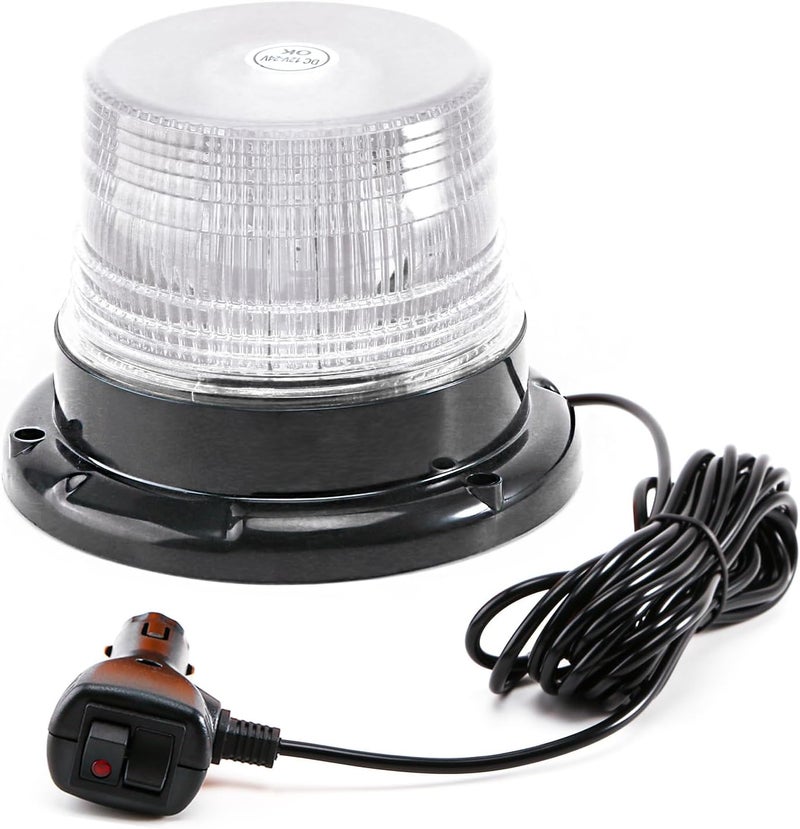 PKINGLAKE 1-Pcs White LED Beacon Lights 12-24V Warning Safety Flashing Emergency Roadside Strobe Mini Light Bar with Magnetic Base for Snow Plow Truck Construction Vehicles Forklift Tractor Golf Carts - Image 1